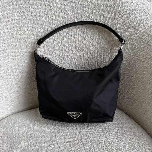 Prada Tessuto Hobo Nylon Black Mini Shoulder Bag