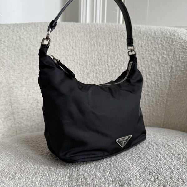 Prada Tessuto Hobo Nylon Black Mini Shoulder Bag