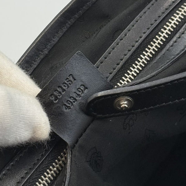 Gucci GG Canvas Twins Black Leather Tote Bag