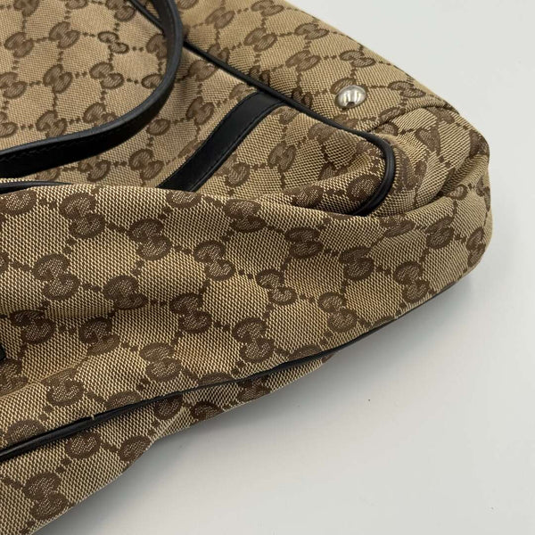 Gucci GG Canvas Twins Black Leather Tote Bag