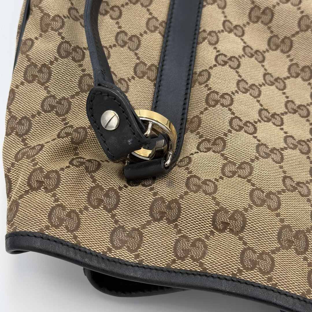 Gucci GG Canvas Twins Black Leather Tote Bag