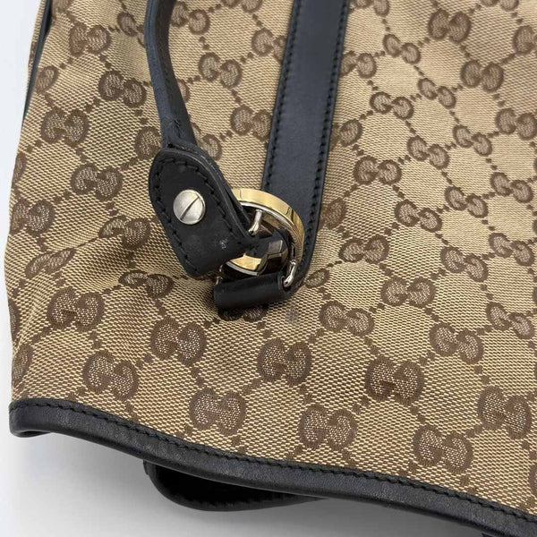 Gucci GG Canvas Twins Black Leather Tote Bag