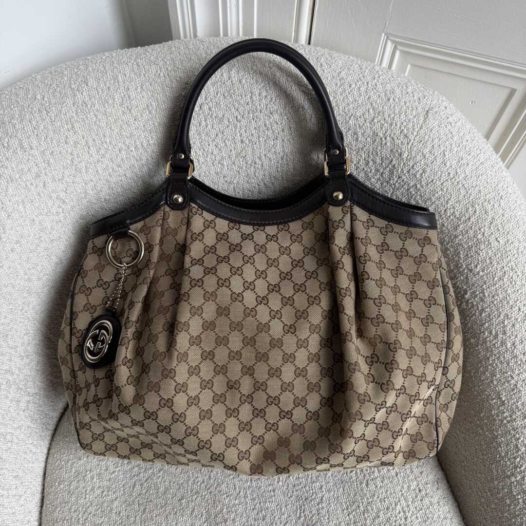 Gucci GG Canvas Sukey Brown Large Tote Bag