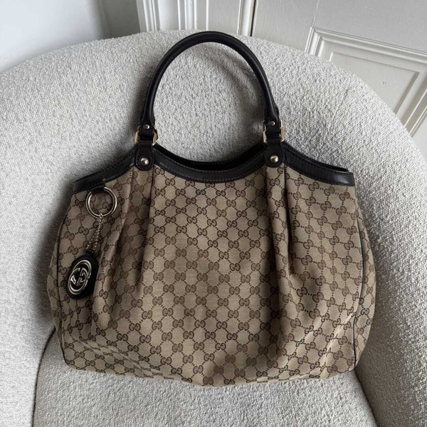 Gucci GG Canvas Sukey Brown Large Tote Bag