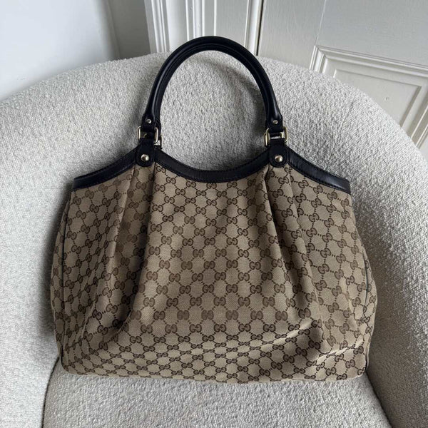 Gucci GG Canvas Sukey Brown Large Tote Bag