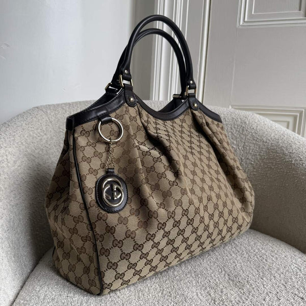 Gucci GG Canvas Sukey Brown Large Tote Bag