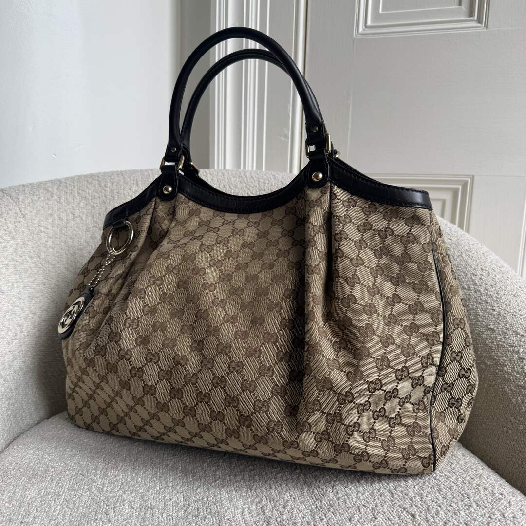 Gucci GG Canvas Sukey Brown Large Tote Bag