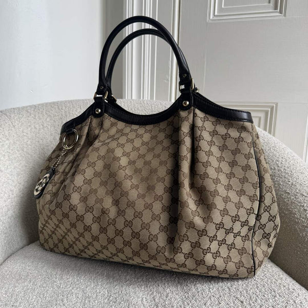 Gucci GG Canvas Sukey Brown Large Tote Bag