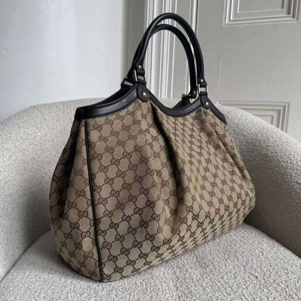 Gucci GG Canvas Sukey Brown Large Tote Bag