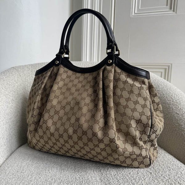 Gucci GG Canvas Sukey Brown Large Tote Bag