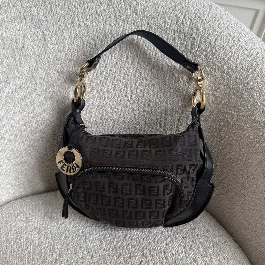 Fendi Zucchino Canvas Chef Brown Shoulder Bag