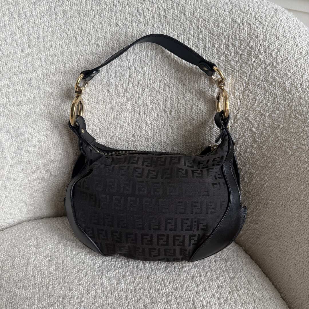 Fendi Zucchino Canvas Chef Brown Shoulder Bag