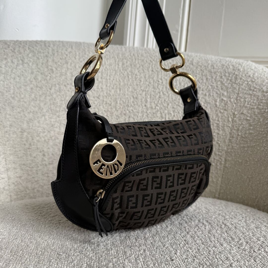 Fendi Zucchino Canvas Chef Brown Shoulder Bag