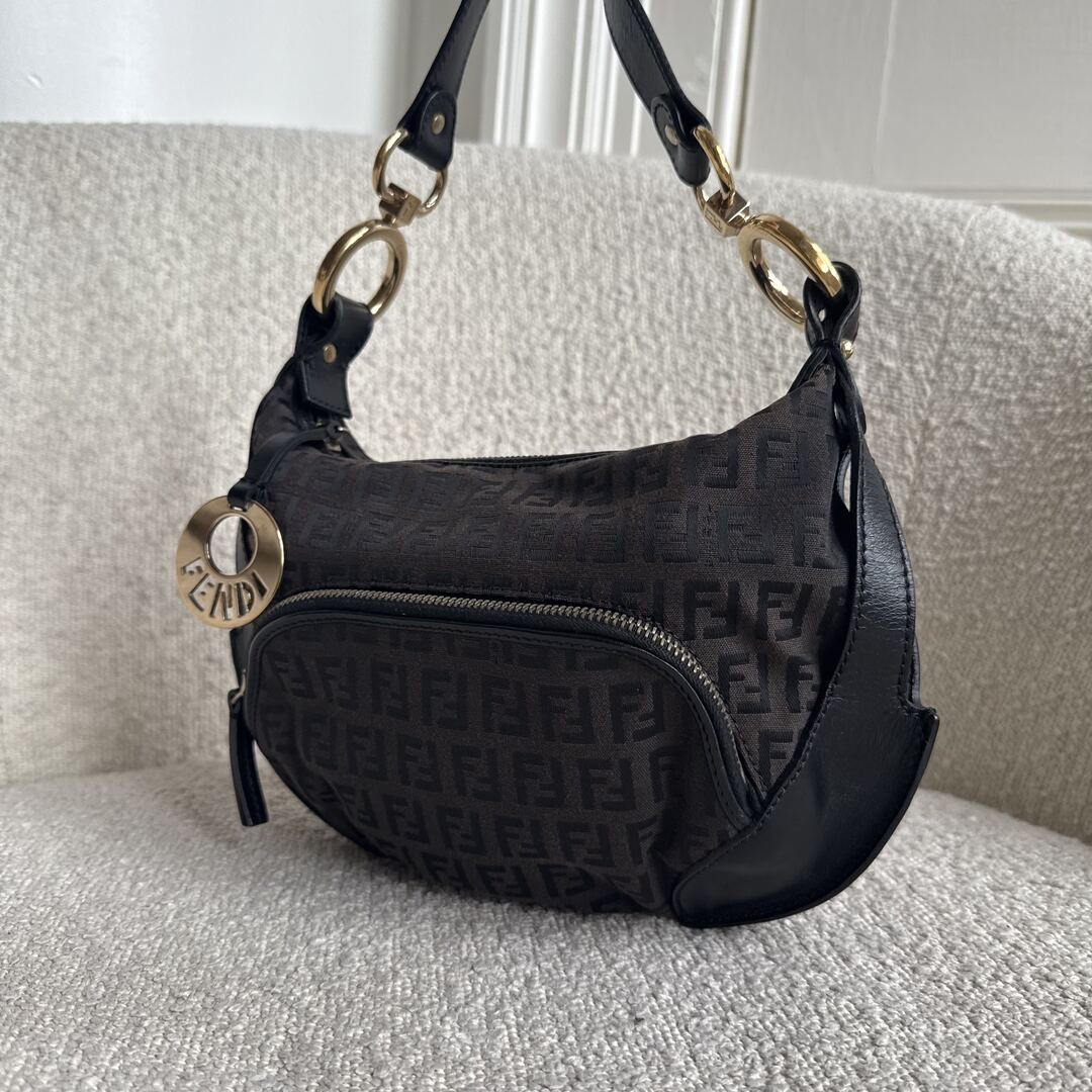 Fendi Zucchino Canvas Chef Brown Shoulder Bag