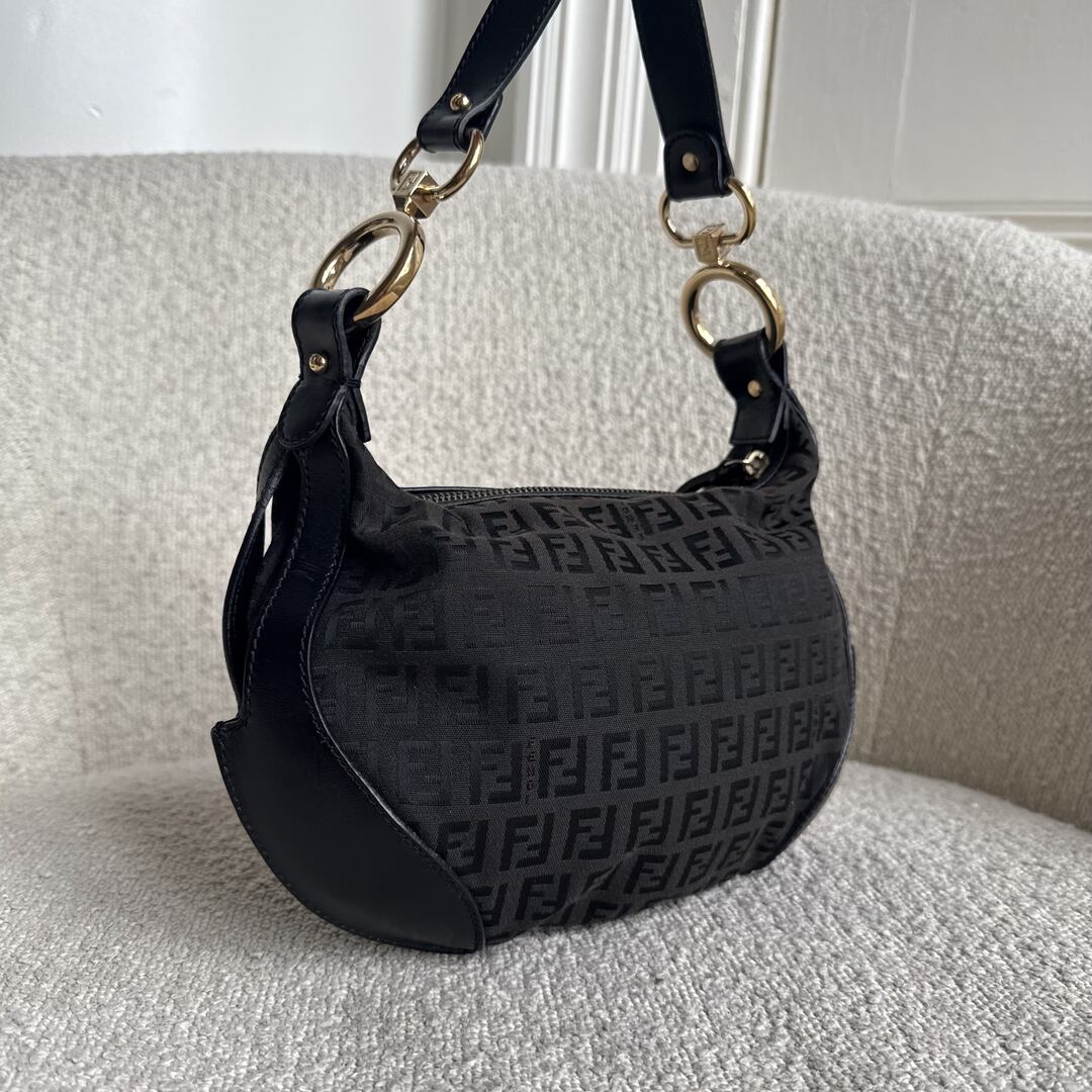 Fendi Zucchino Canvas Chef Brown Shoulder Bag