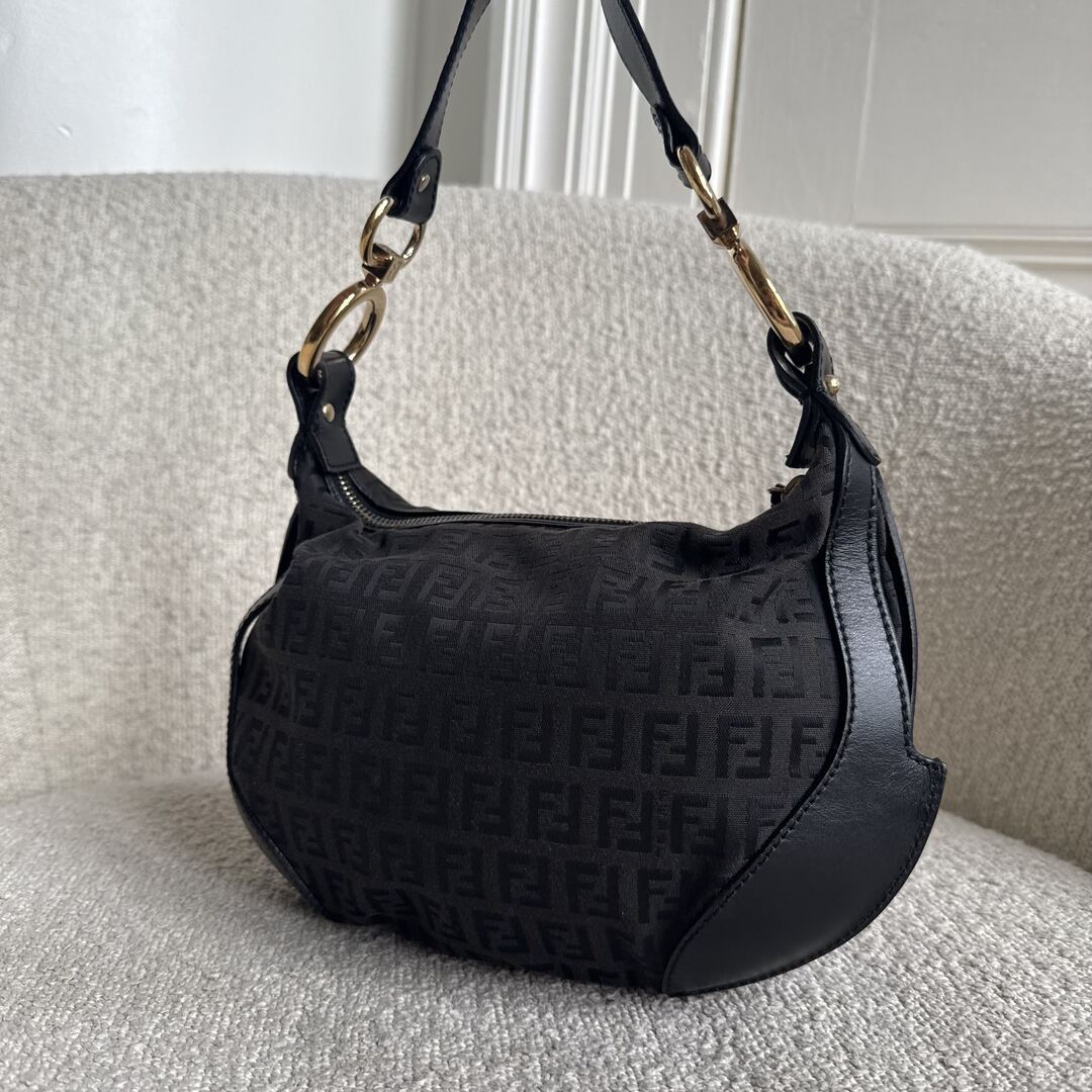 Fendi Zucchino Canvas Chef Brown Shoulder Bag