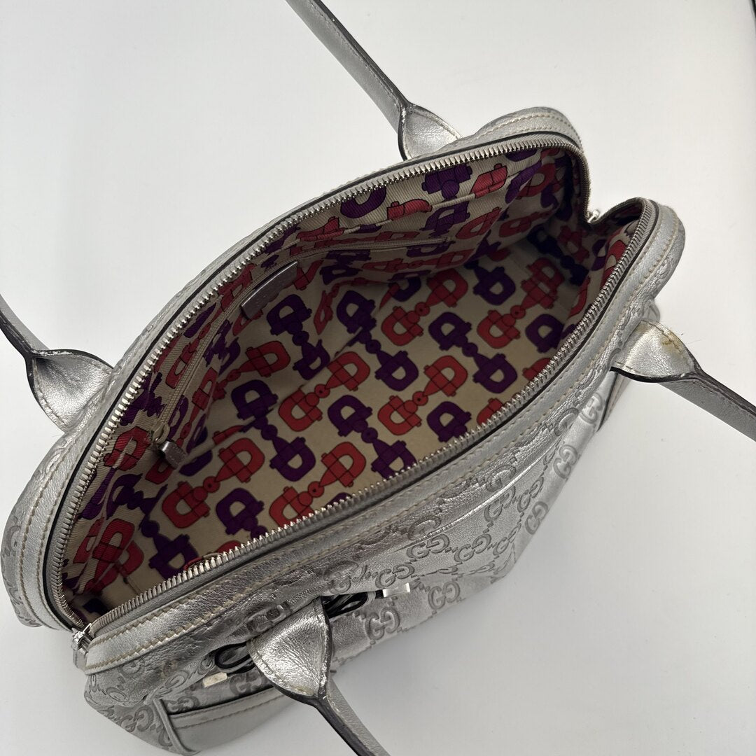 Gucci Guccissima Princy Metallic Silver Leather Shoulder Bag