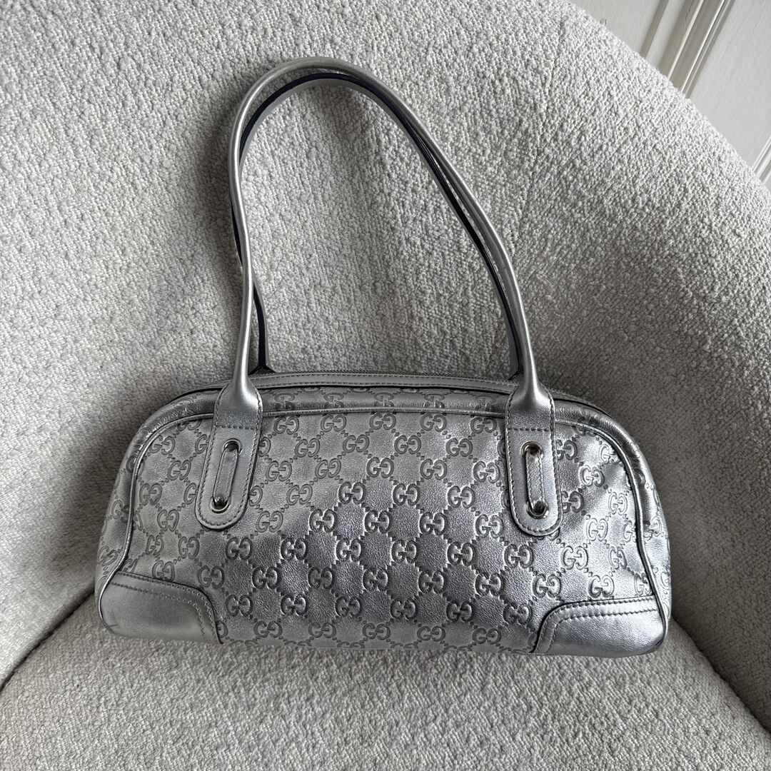 Gucci Guccissima Princy Metallic Silver Leather Shoulder Bag