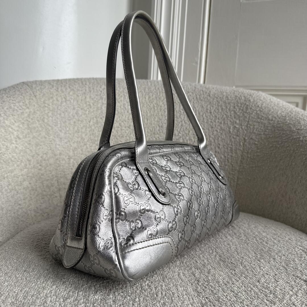 Gucci Guccissima Princy Metallic Silver Leather Shoulder Bag