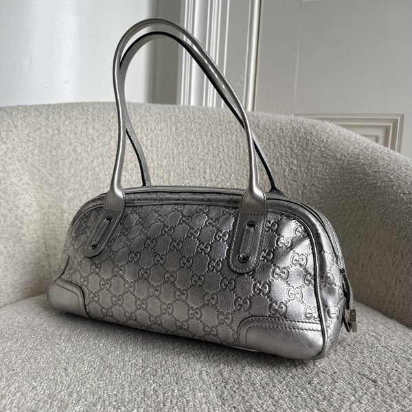 Gucci Guccissima Princy Metallic Silver Leather Shoulder Bag