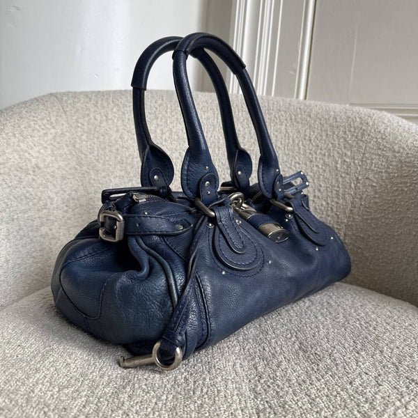 Chloe Paddington Leather Blue Handbag