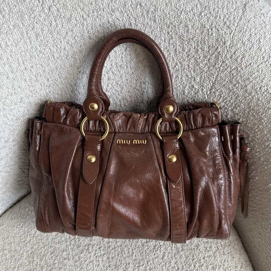 Miu Miu Vitello Leather Brown Handbag