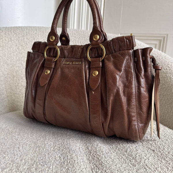 Miu Miu Vitello Leather Brown Handbag