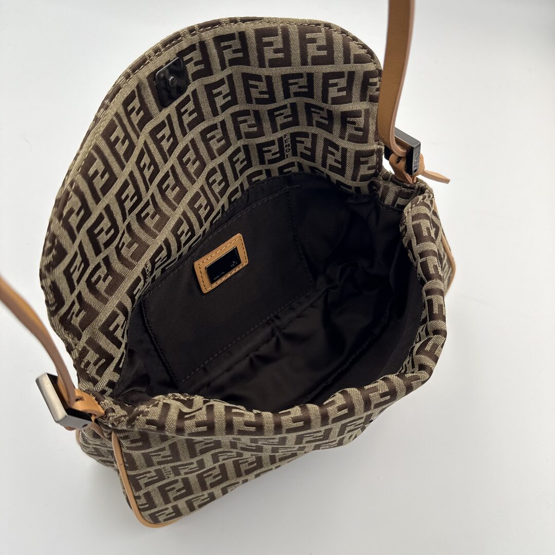 Fendi Zucchino Flap Beige Shoulder Bag