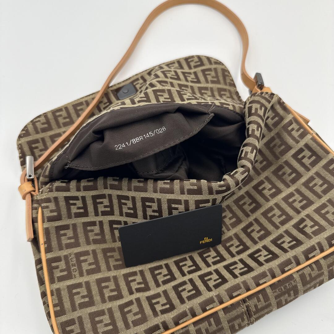 Fendi Zucchino Flap Beige Shoulder Bag