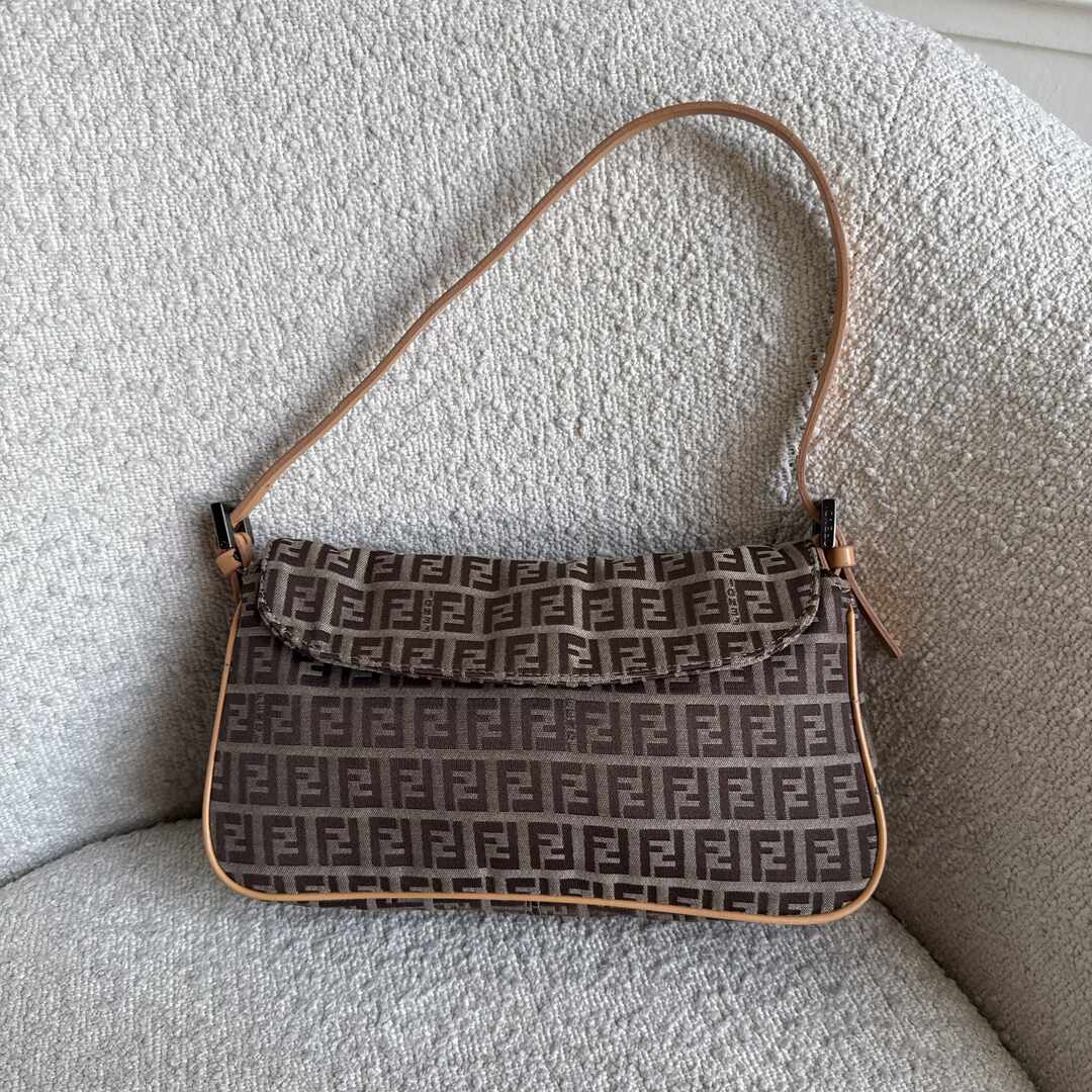 Fendi Zucchino Flap Beige Shoulder Bag