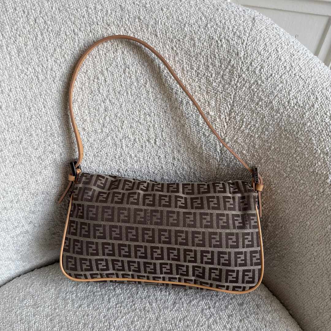 Fendi Zucchino Flap Beige Shoulder Bag