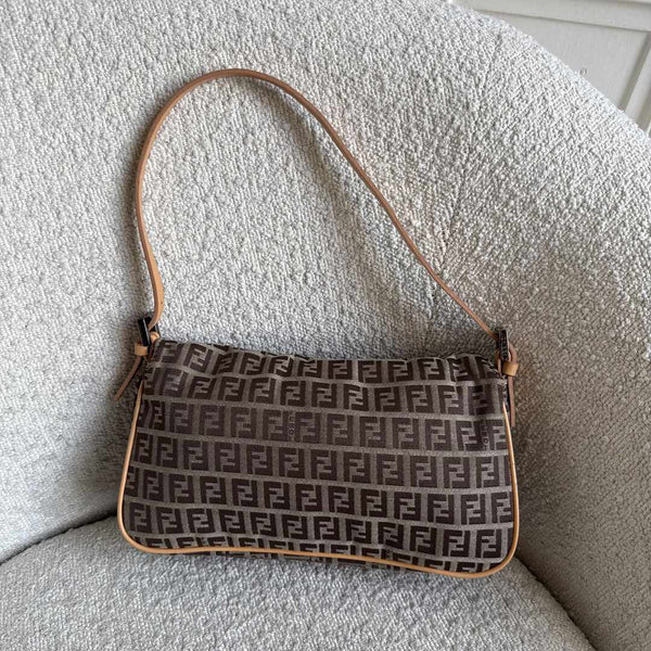 Fendi Zucchino Flap Beige Shoulder Bag