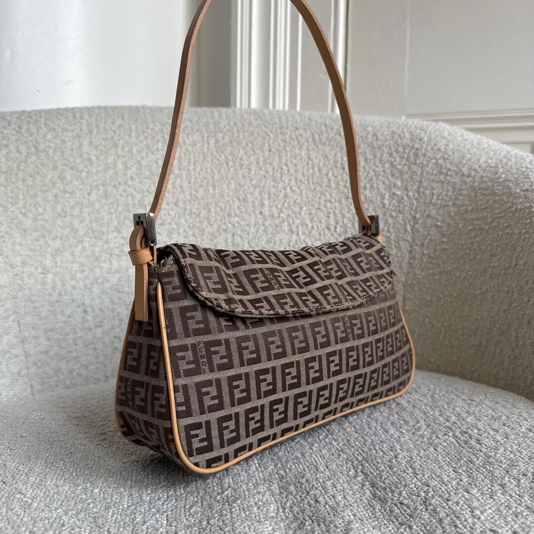 Fendi Zucchino Flap Beige Shoulder Bag