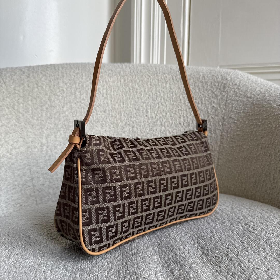 Fendi Zucchino Flap Beige Shoulder Bag