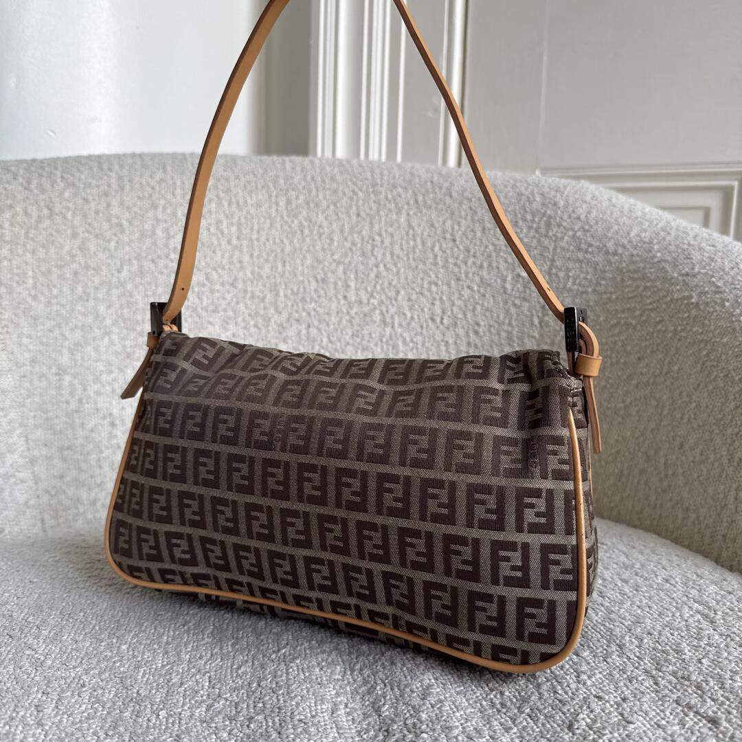 Fendi Zucchino Flap Beige Shoulder Bag