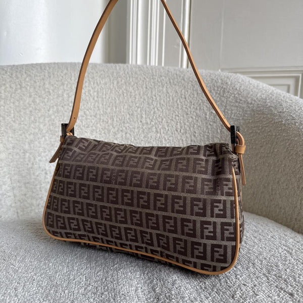 Fendi Zucchino Flap Beige Shoulder Bag