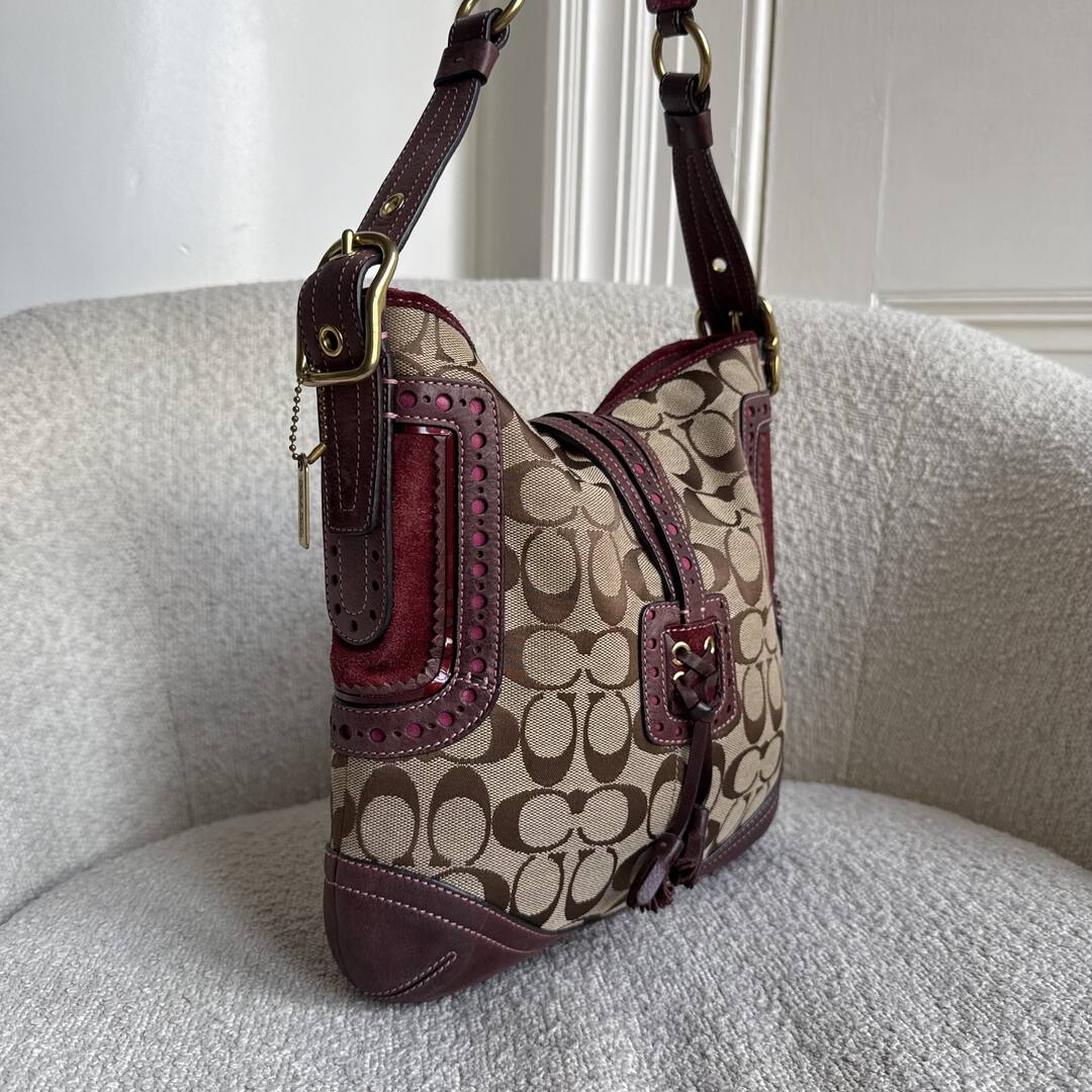 Coach Signature Hobo Buckle Burgundy Shoulder Bag