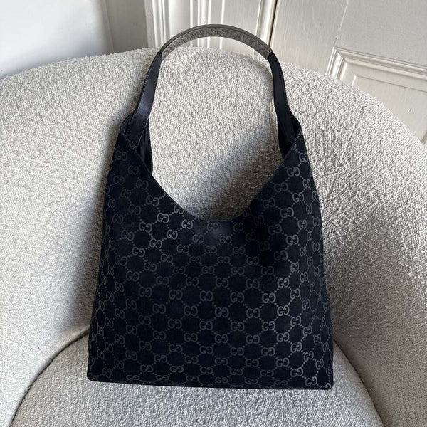 Gucci GG Suede Hobo Navy Shoulder Bag