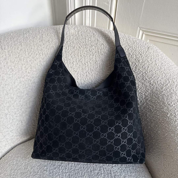 Gucci GG Suede Hobo Navy Shoulder Bag