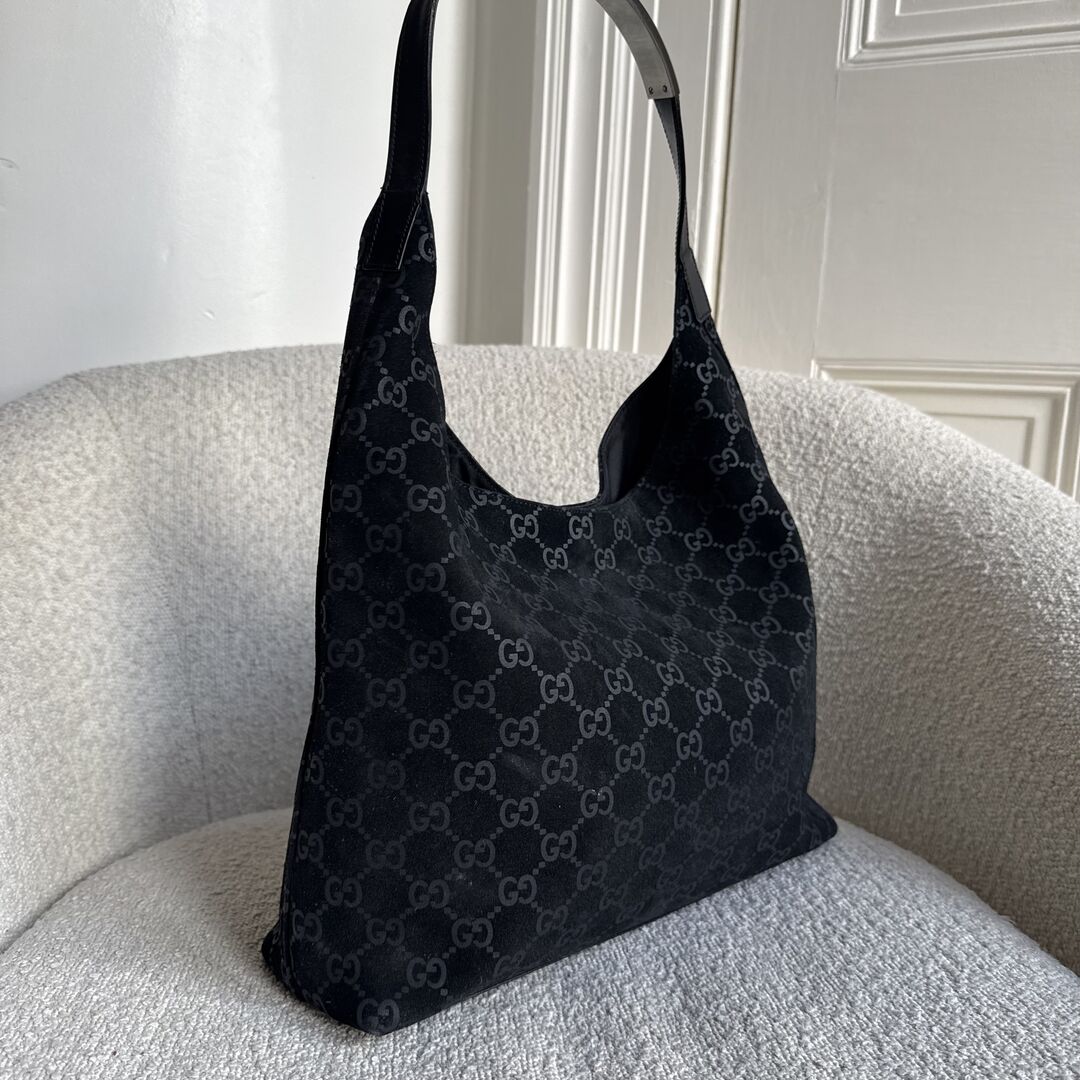 Gucci GG Suede Hobo Navy Shoulder Bag