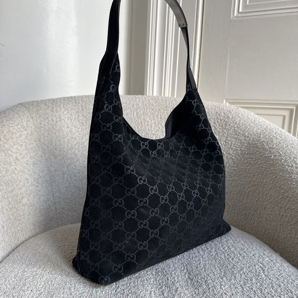 Gucci GG Suede Hobo Navy Shoulder Bag