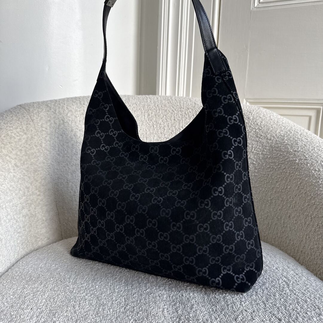 Gucci GG Suede Hobo Navy Shoulder Bag
