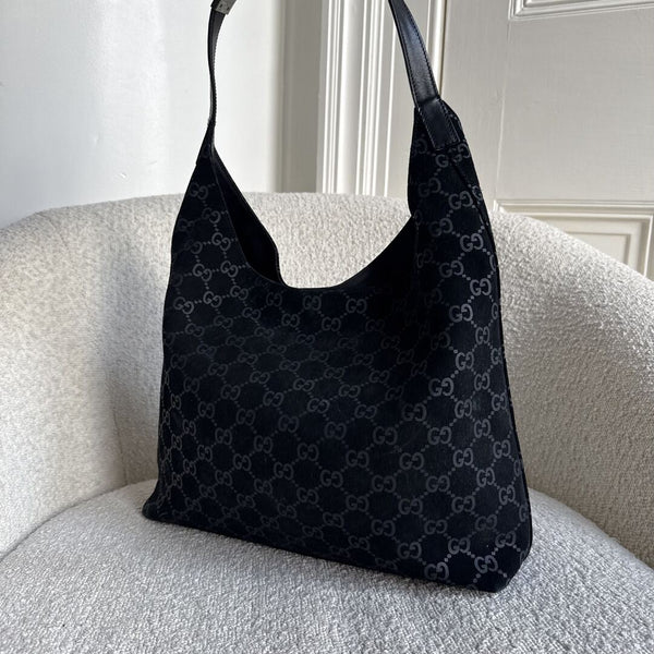 Gucci GG Suede Hobo Navy Shoulder Bag