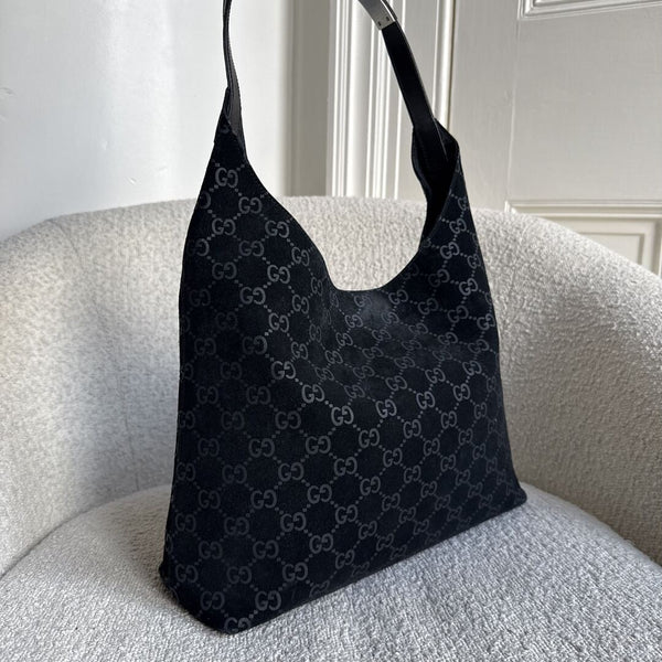 Gucci GG Suede Hobo Navy Shoulder Bag