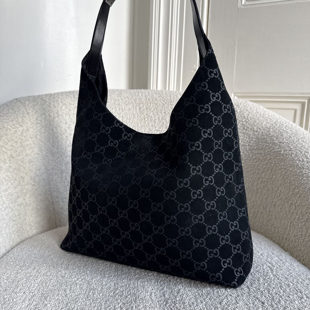 Gucci GG Suede Hobo Navy Shoulder Bag