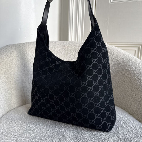 Gucci GG Suede Hobo Navy Shoulder Bag