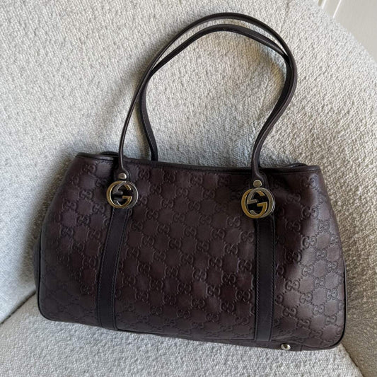 Gucci Guccissima Twins Leather Brown Tote Bag