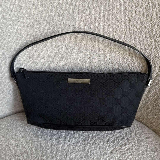 Gucci GG Monogram Black Boat Pochette Handbag