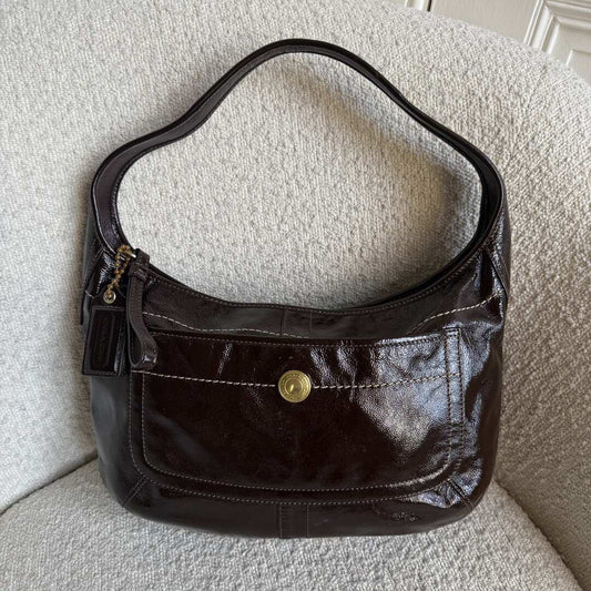 Coach Hobo Patent Leather Dark Brown Shoulder Bag