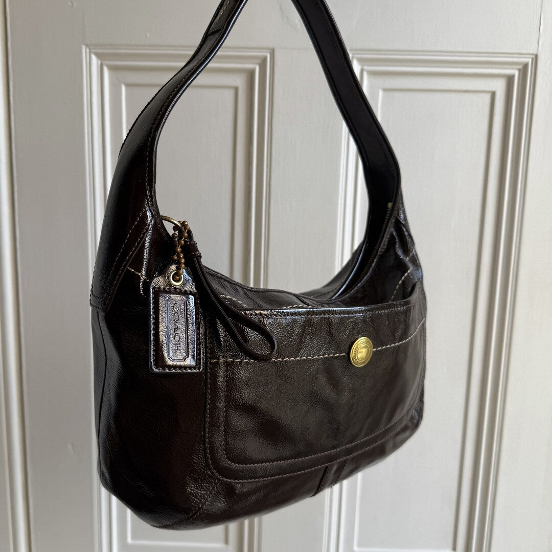 Coach Hobo Patent Leather Dark Brown Shoulder Bag